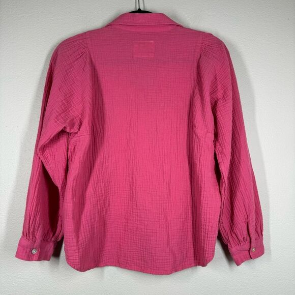 Rails Lauren Gauze Cotton Long Sleeve Button Up Shirt Hibiscus Pink Blouse Small - Picture 5 of 7